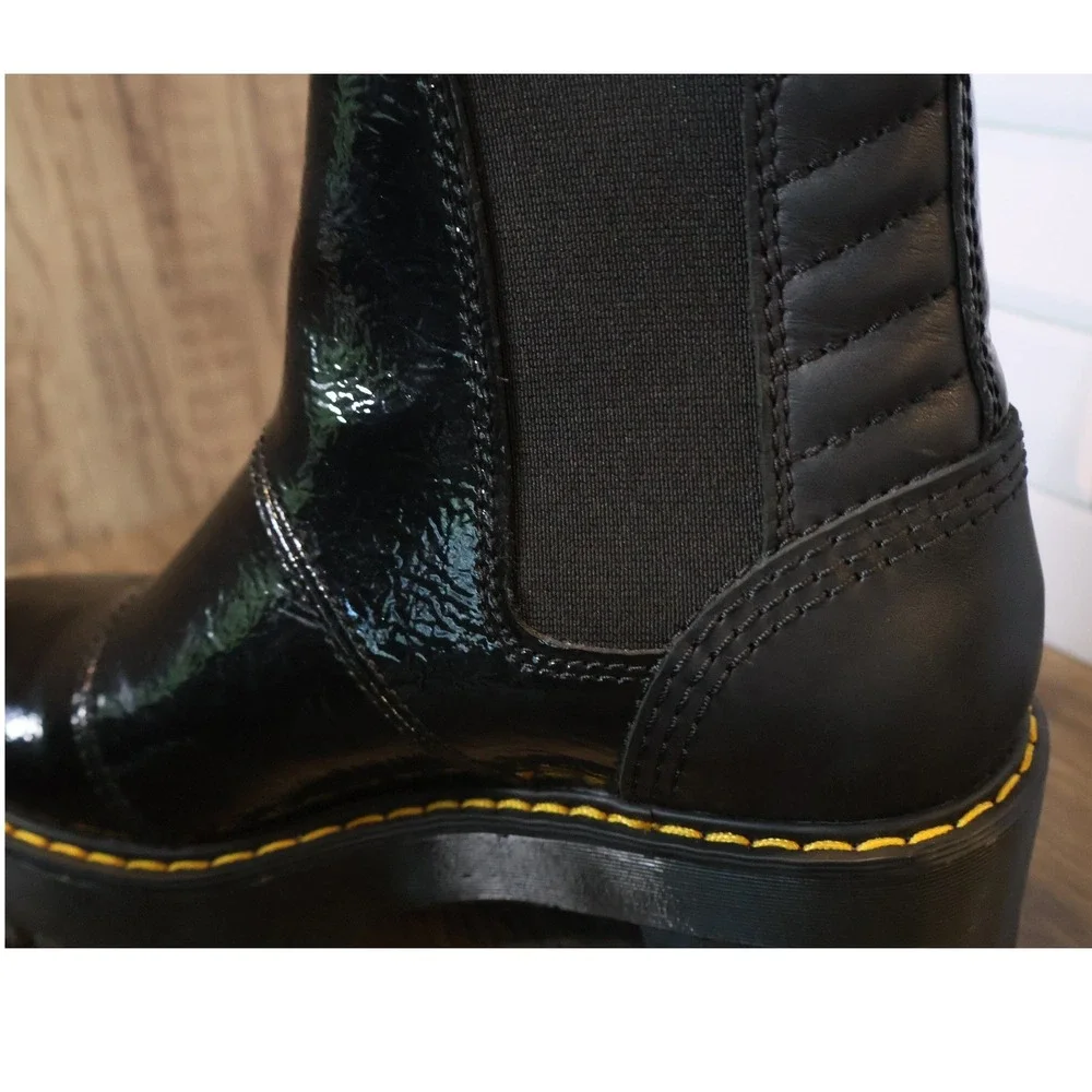 Dr. Martens Rozalie Distressed Patent Heeled Chelsea Boots Black Melbourne Sz 6